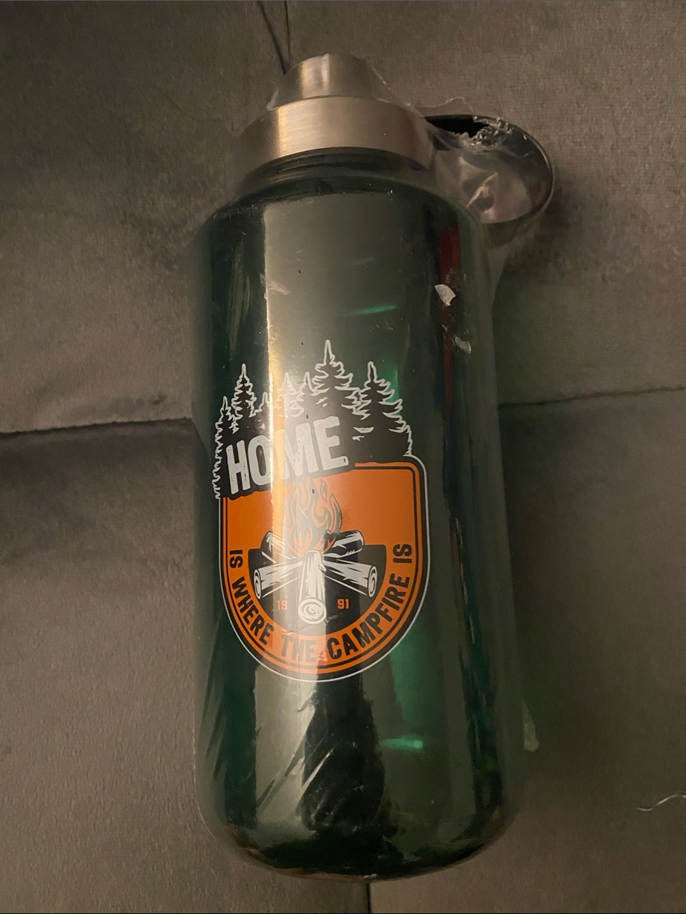 Dark Green Campfire Graphic Water Bottle - Insulated Travel Bottle